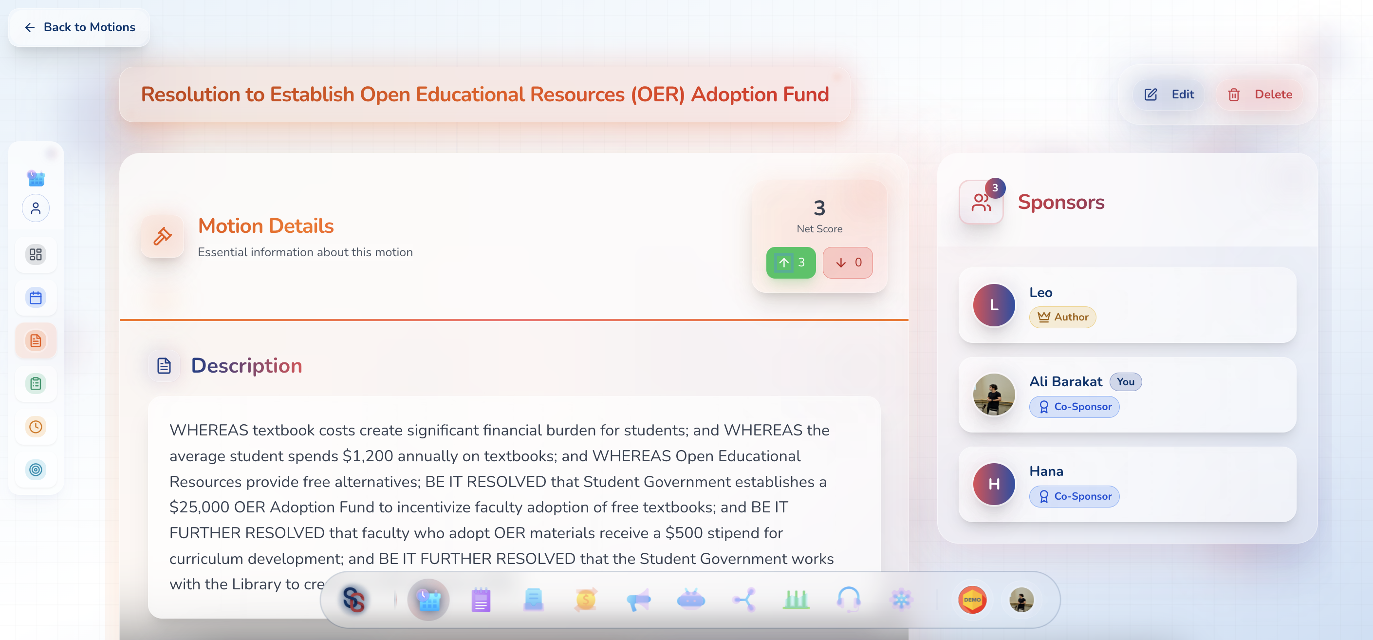 Motion Details & Voting